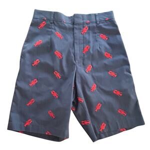 Vintage Red Lobster Embroidered Navy Bermuda Long Shorts Button Women's Size‎ 26